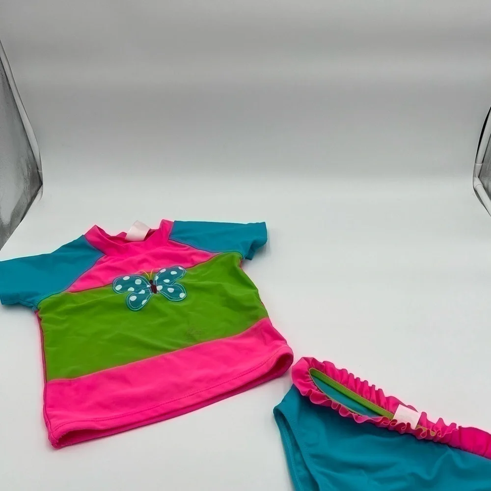 Kavkas  Girl Swimsuit Pink 2 Piece Bathing Suit Cute Short Sleeve Rash Guard